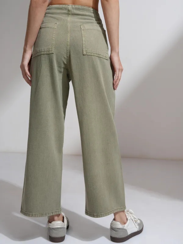 Tokyo Talkies Women Olive Straight Fit Stretchable Jeans