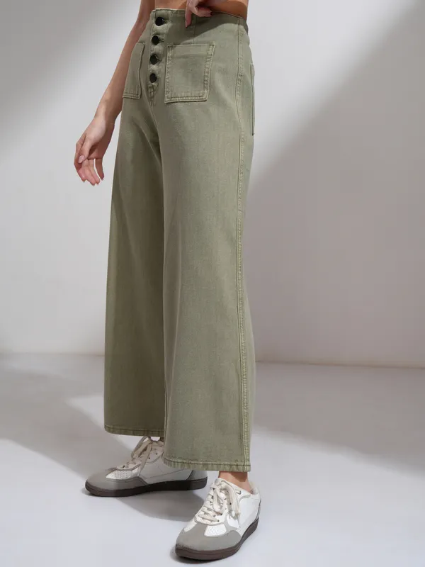 Tokyo Talkies Women Olive Straight Fit Stretchable Jeans