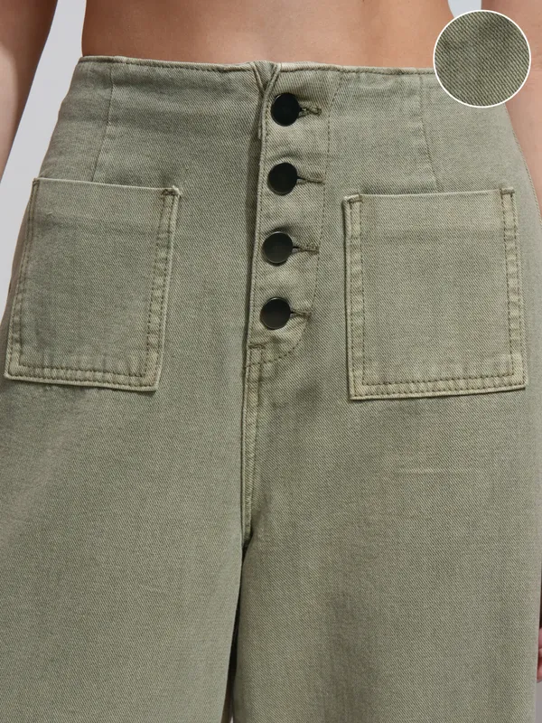 Tokyo Talkies Women Olive Straight Fit Stretchable Jeans