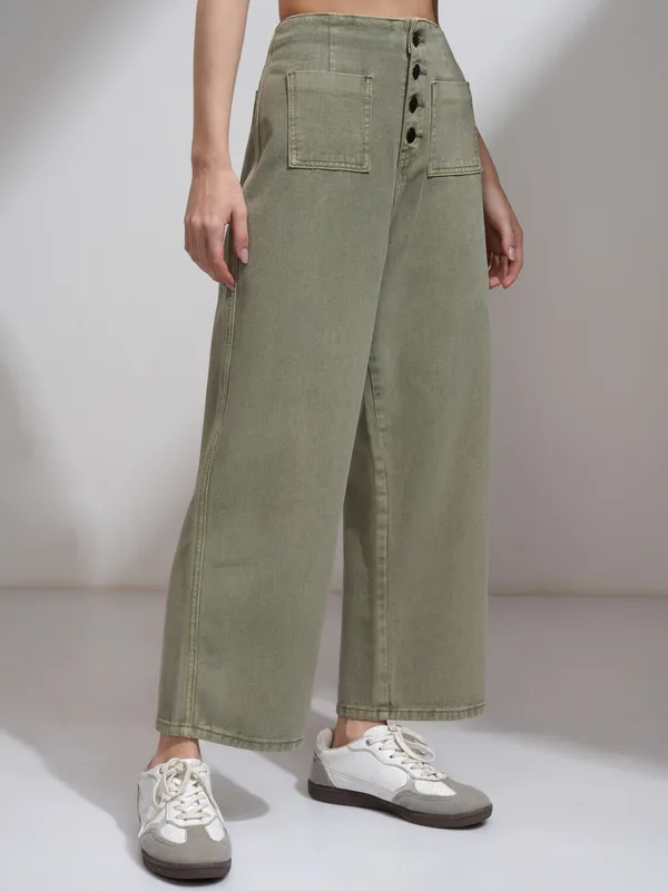 Tokyo Talkies Women Olive Straight Fit Stretchable Jeans