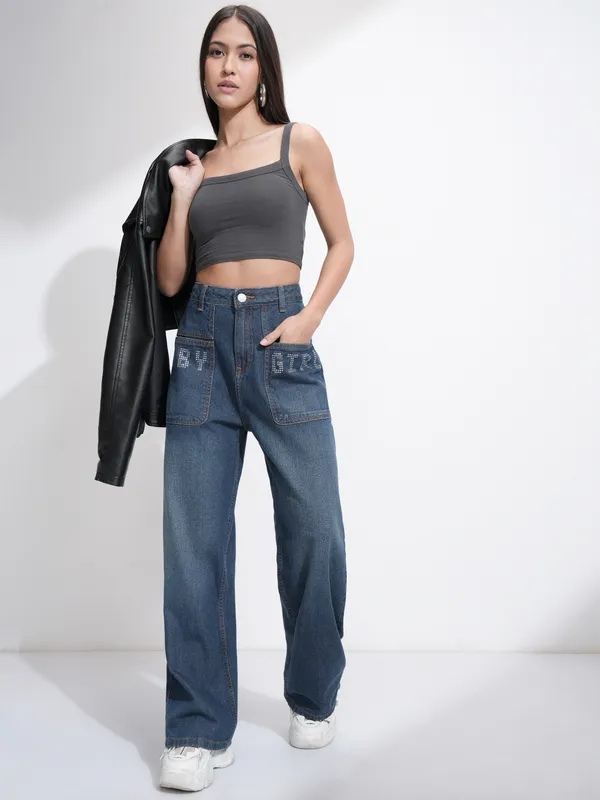 Tokyo Talkies Women Blue Wide Leg Stretchable Jeans