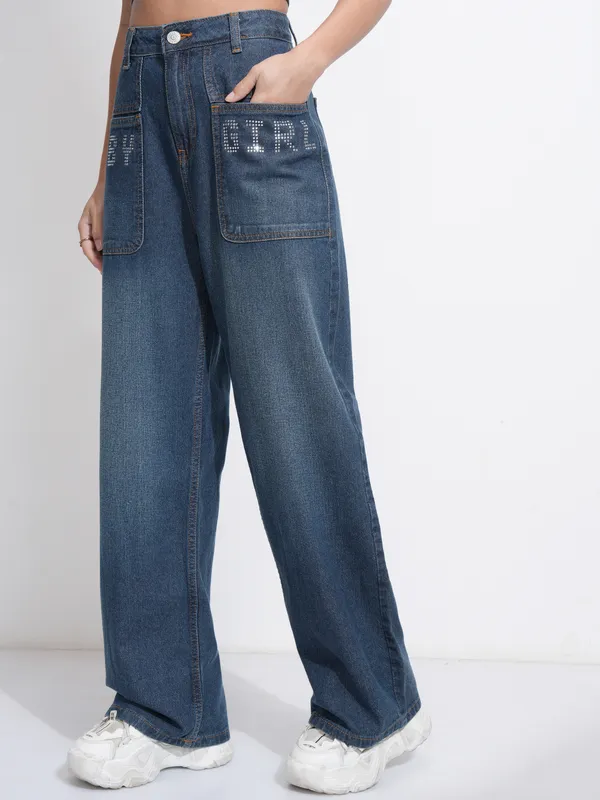 Tokyo Talkies Women Blue Wide Leg Stretchable Jeans