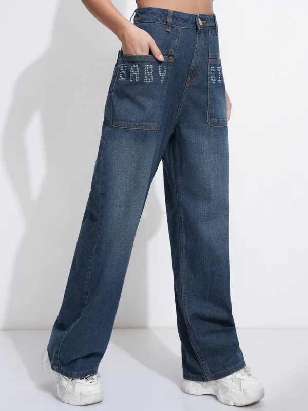 Tokyo Talkies Women Blue Wide Leg Stretchable Jeans
