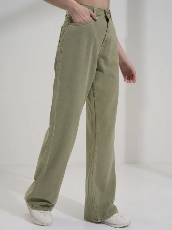 Tokyo Talkies Women Green Bootcut Stretchable Jeans