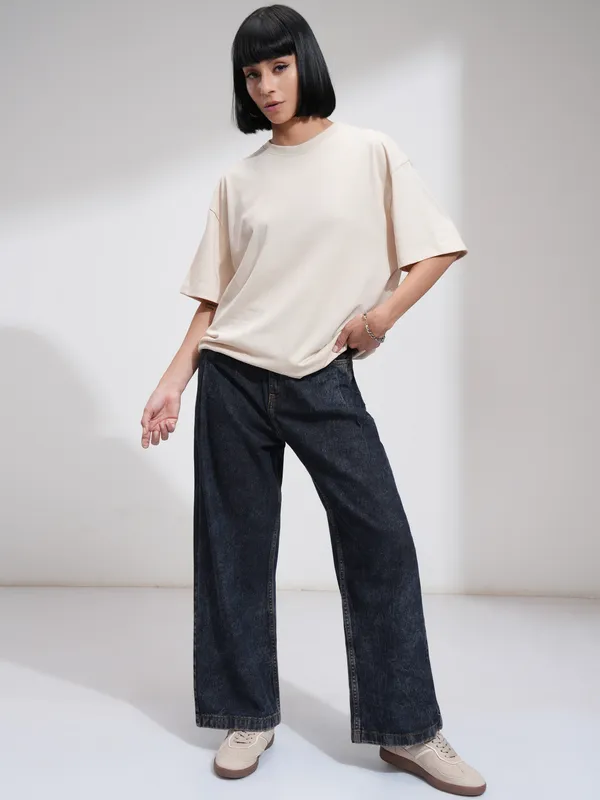 Tokyo Talkies Women Navy Blue Wide Leg Stretchable Jeans