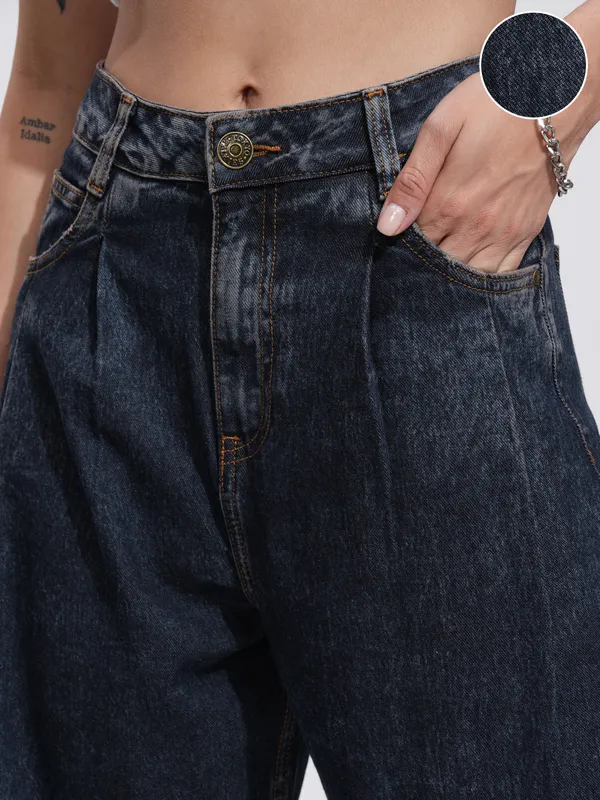 Tokyo Talkies Women Navy Blue Wide Leg Stretchable Jeans