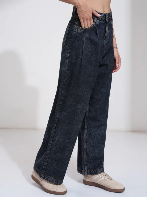 Tokyo Talkies Women Navy Blue Wide Leg Stretchable Jeans