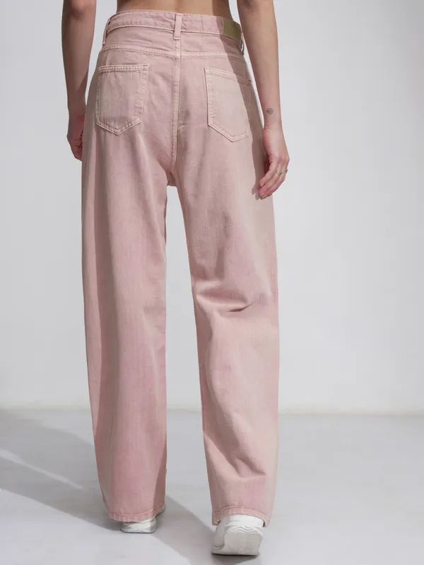 Tokyo Talkies Women Pink Wide Leg Stretchable Jeans