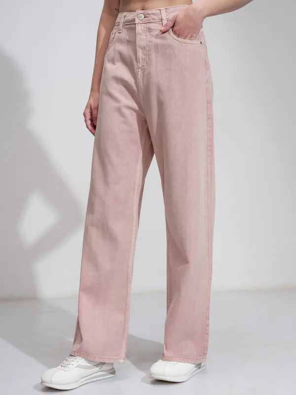 Tokyo Talkies Women Pink Wide Leg Stretchable Jeans