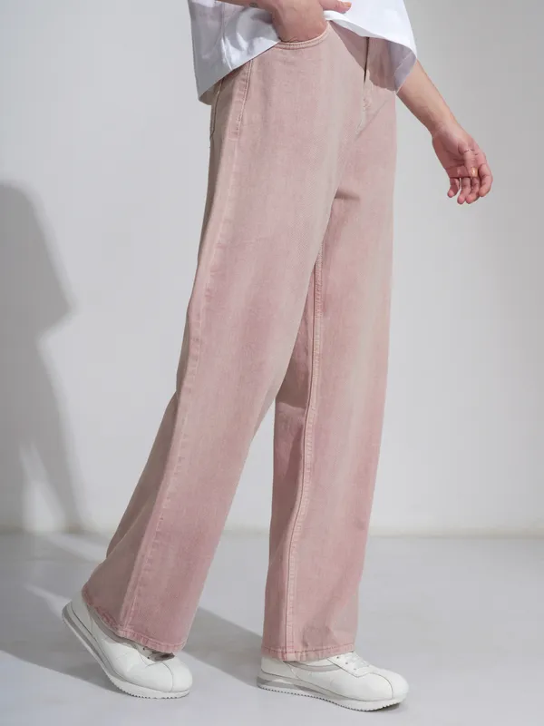 Tokyo Talkies Women Pink Wide Leg Stretchable Jeans