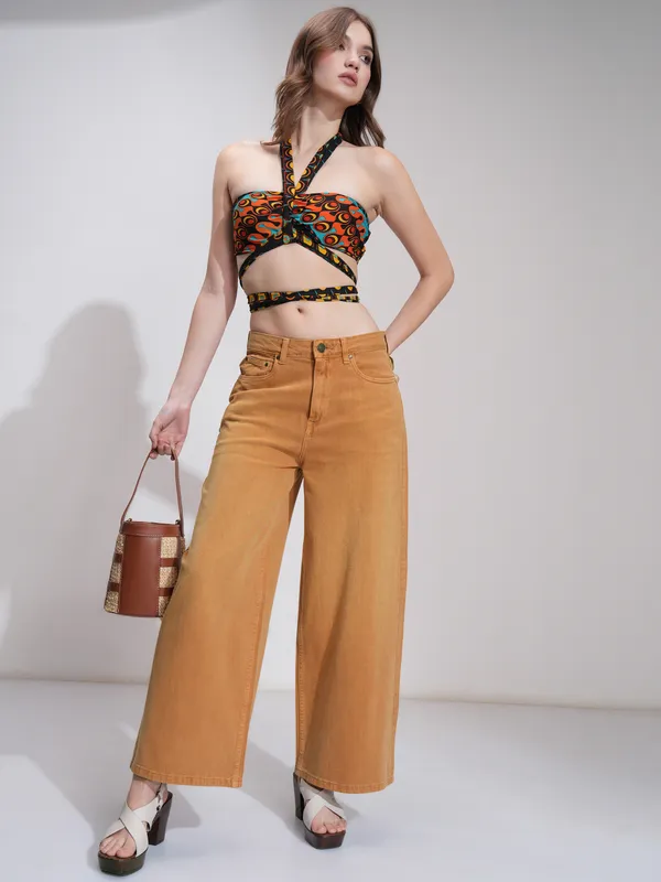 Tokyo Talkies Women Rust Flared Stretchable Jeans