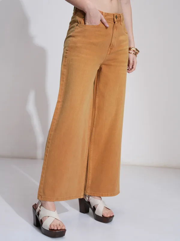 Tokyo Talkies Women Rust Flared Stretchable Jeans