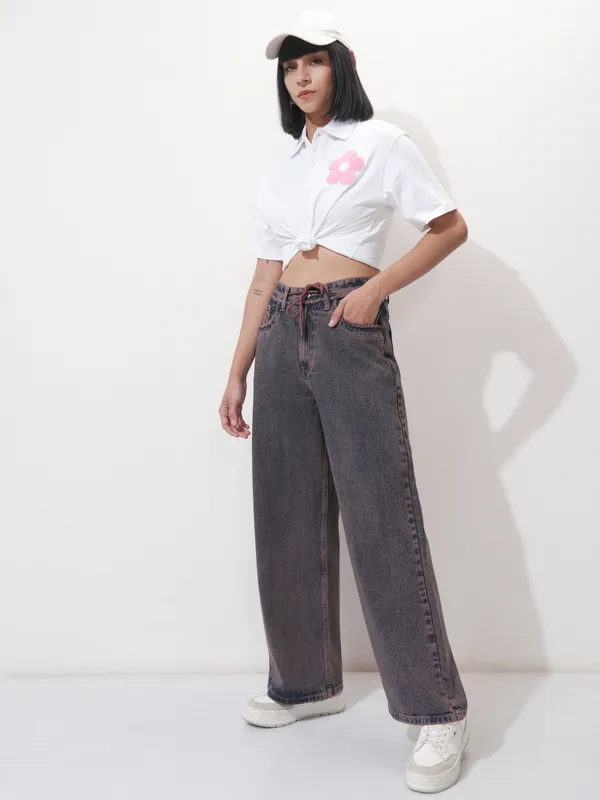 Tokyo Talkies Women Mauve Dad Fit Stretchable Jeans