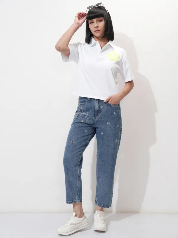 Tokyo Talkies Women Blue Mom Fit Stretchable Jeans