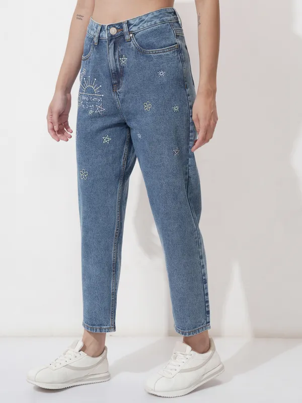 Tokyo Talkies Women Blue Mom Fit Stretchable Jeans