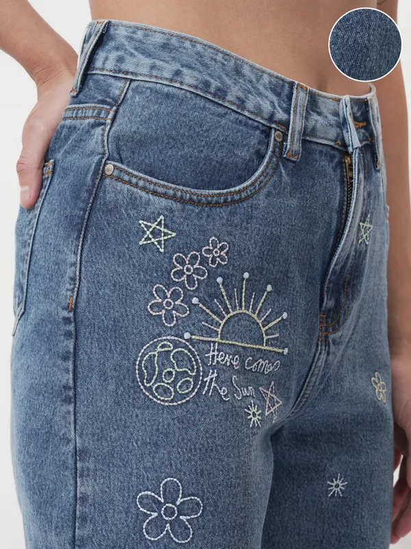 Tokyo Talkies Women Blue Mom Fit Stretchable Jeans