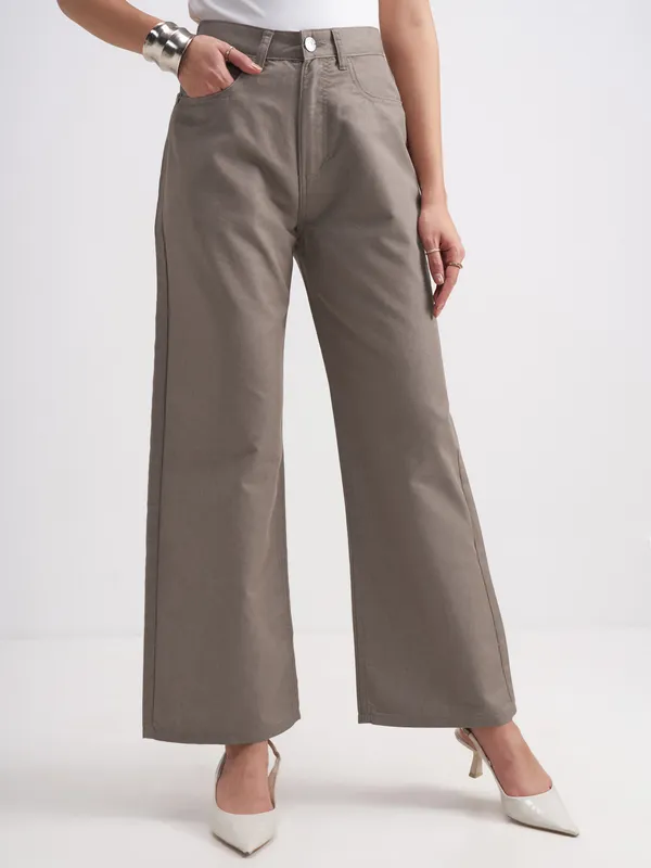 Tokyo Talkies Women Taupe Wide Fit Stretchable Jeans