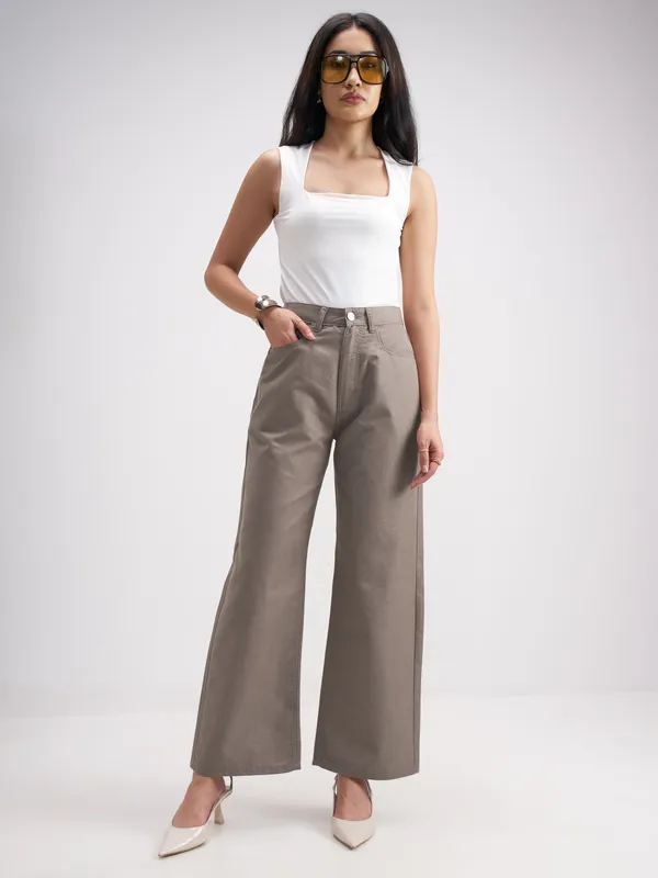 Tokyo Talkies Women Taupe Wide Fit Stretchable Jeans