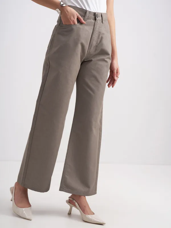 Tokyo Talkies Women Taupe Wide Fit Stretchable Jeans