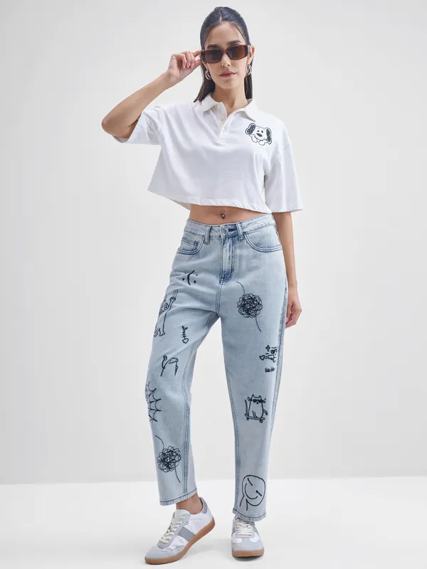 Tokyo Talkies Women Blue Mom Fit Stretchable Jeans