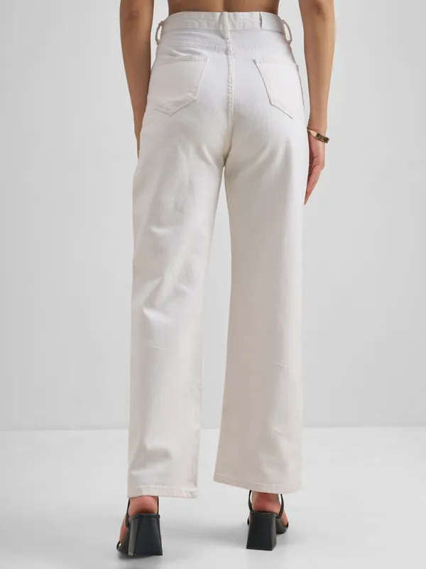 Tokyo Talkies Women Off White Flared Stretchable Jeans