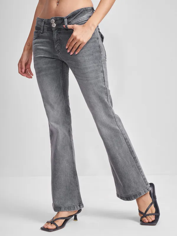 Tokyo Talkies Women Grey Flared Stretchable Jeans