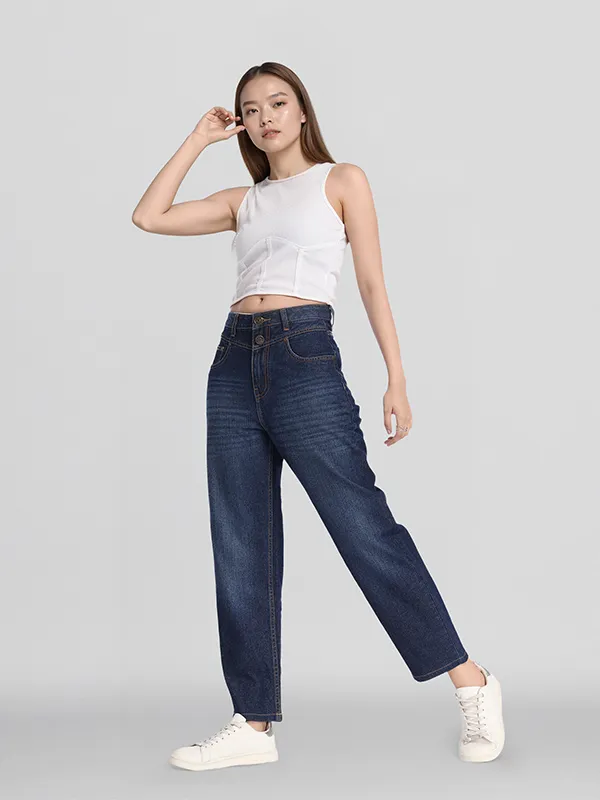 Street By Tokyo Talkies Women Blue Mom Fit Stretchable Jeans