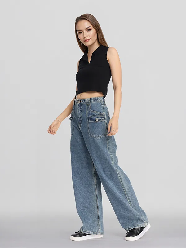 Street By Tokyo Talkies Women Blue Straight Fit Stretchable Jeans