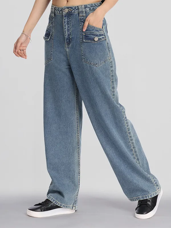 Street By Tokyo Talkies Women Blue Straight Fit Stretchable Jeans