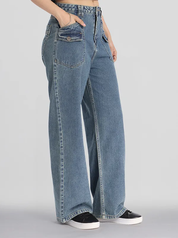 Street By Tokyo Talkies Women Blue Straight Fit Stretchable Jeans