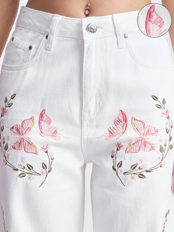 Tokyo Talkies Women White Dad Fit Jeans