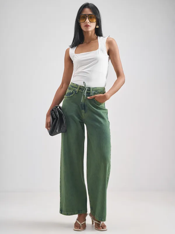 Street By Tokyo Talkies Women Green Loose Fit Jeans
