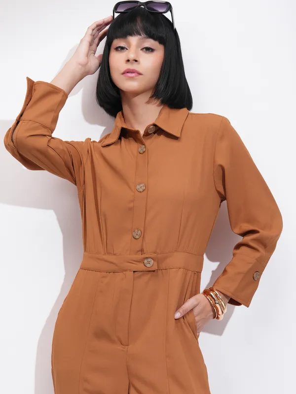 Tokyo Talkies Women Brown Solid Jumpsuit