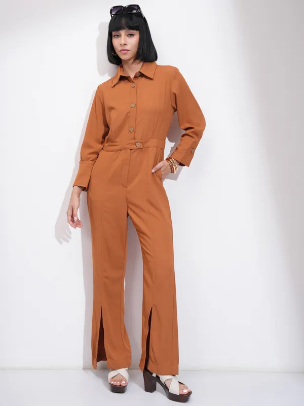Tokyo Talkies Women Brown Solid Jumpsuit