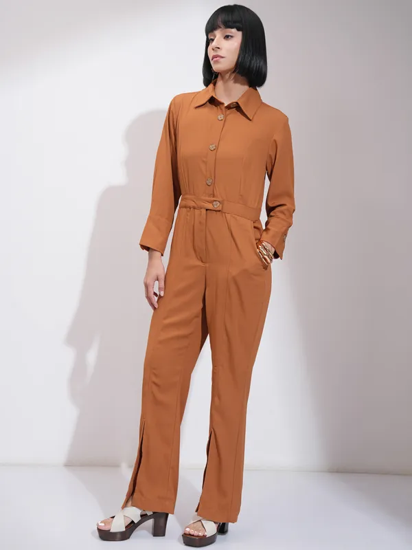Tokyo Talkies Women Brown Solid Jumpsuit