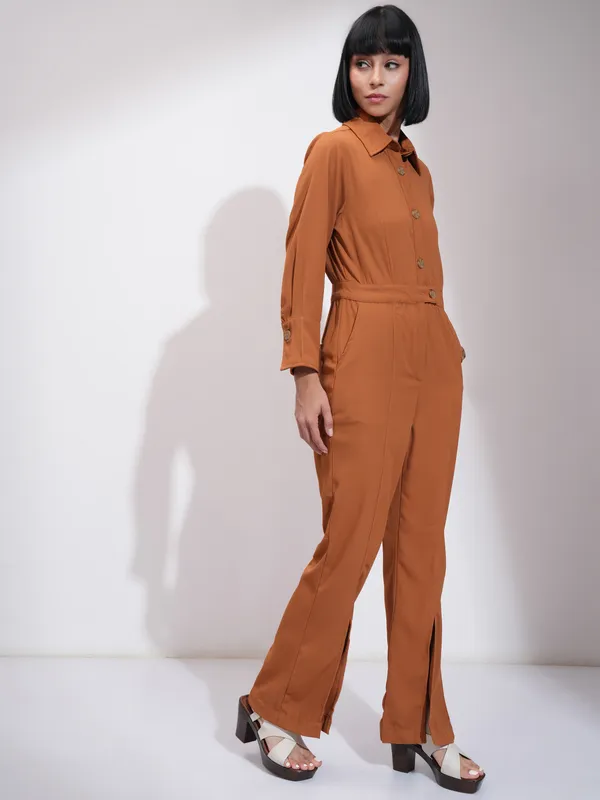 Tokyo Talkies Women Brown Solid Jumpsuit