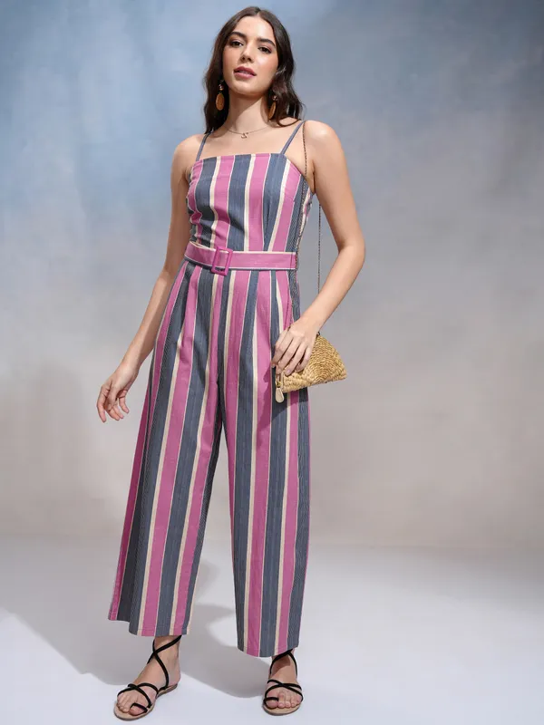 Tokyo Talkies Women Pink Striped Jumpsuit