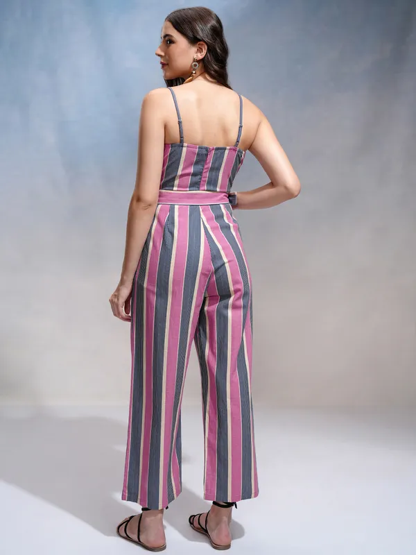Tokyo Talkies Women Pink Striped Jumpsuit