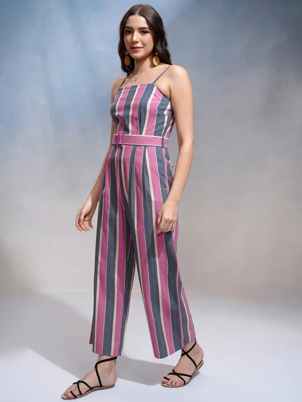 Tokyo Talkies Women Pink Striped Jumpsuit