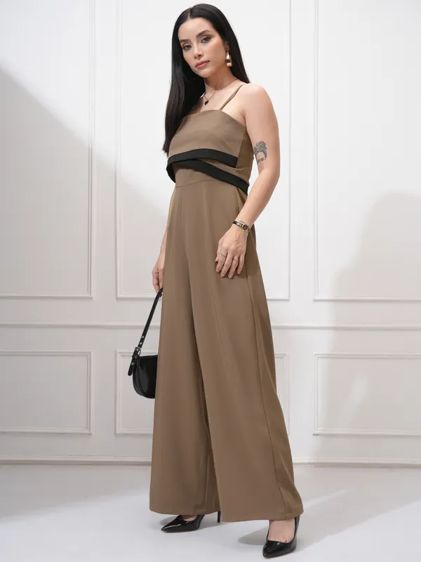 Tokyo Talkies Women Khaki Solid Regular Fit Jumpsuit