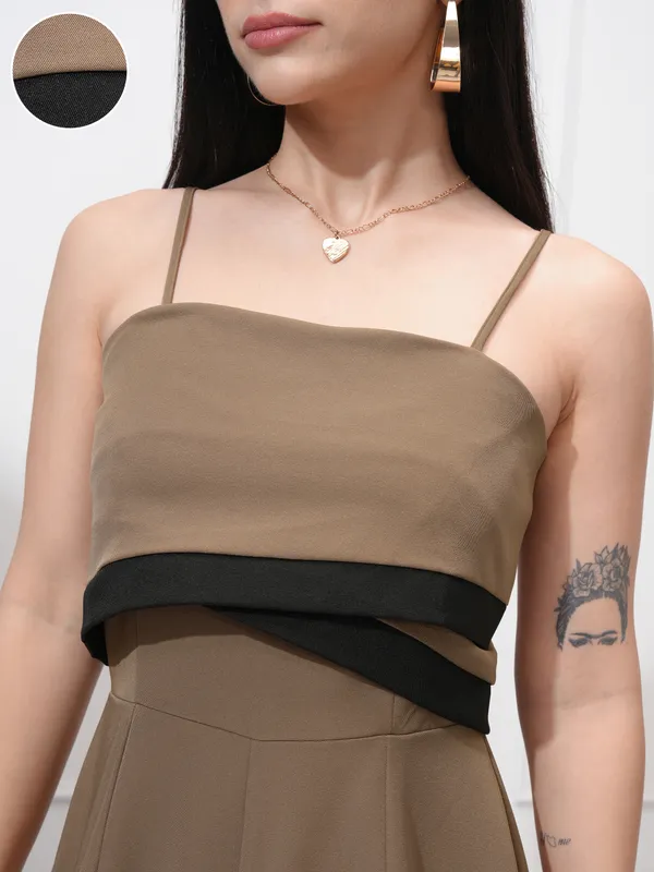 Tokyo Talkies Women Khaki Solid Regular Fit Jumpsuit