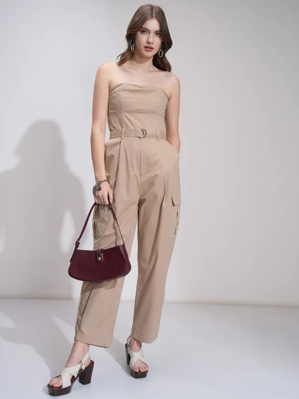Tokyo Talkies Women Beige Solid Jumpsuit