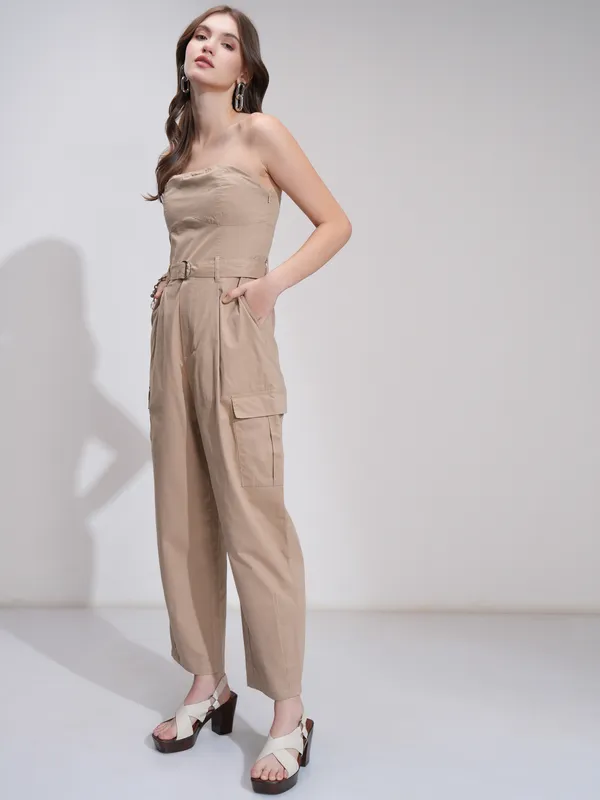 Tokyo Talkies Women Beige Solid Jumpsuit
