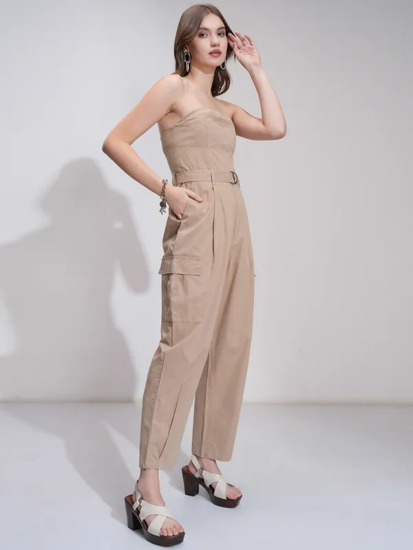 Tokyo Talkies Women Beige Solid Jumpsuit