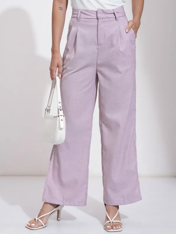 Tokyo Talkies Women Mauve Solid Regular Fit Parallel Trousers