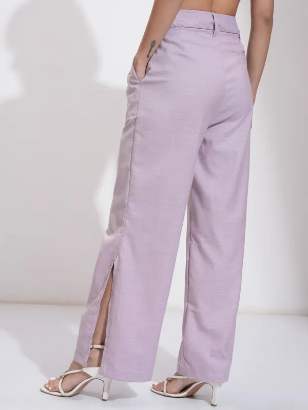 Tokyo Talkies Women Mauve Solid Regular Fit Parallel Trousers