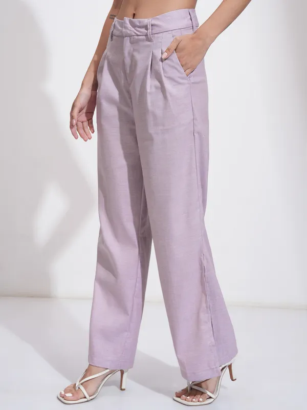 Tokyo Talkies Women Mauve Solid Regular Fit Parallel Trousers