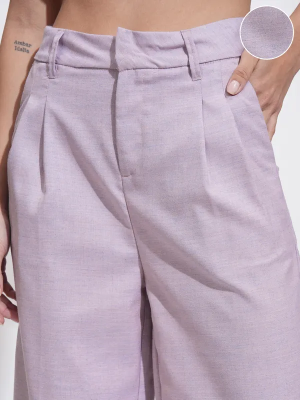 Tokyo Talkies Women Mauve Solid Regular Fit Parallel Trousers