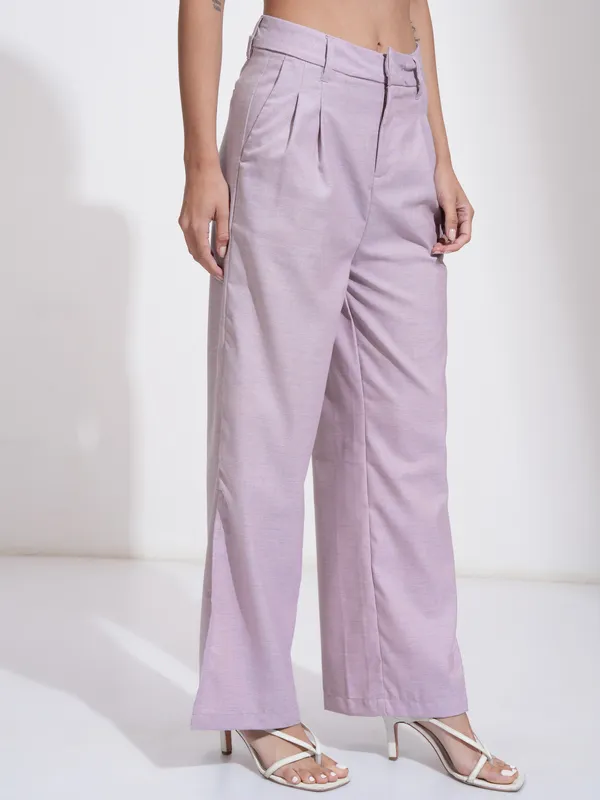Tokyo Talkies Women Mauve Solid Regular Fit Parallel Trousers