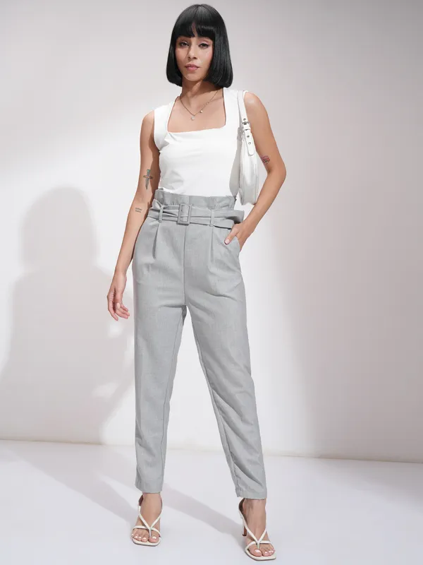 Tokyo Talkies Women Grey Solid Tapered Fit 